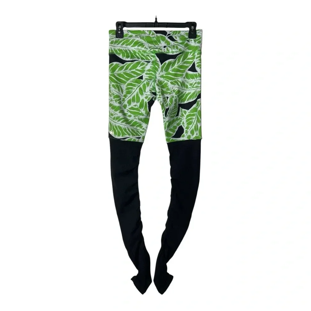 2030. ALO YOGA GODDESS LEGGINGS PRINT PALM SPRING GLOWSTICK BLACK SIZE SMALL NWT